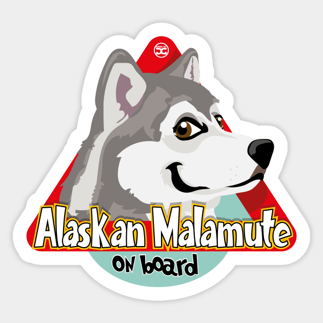 Alaskan Malamute On Board - Gray Sticker by DoggyGraphics